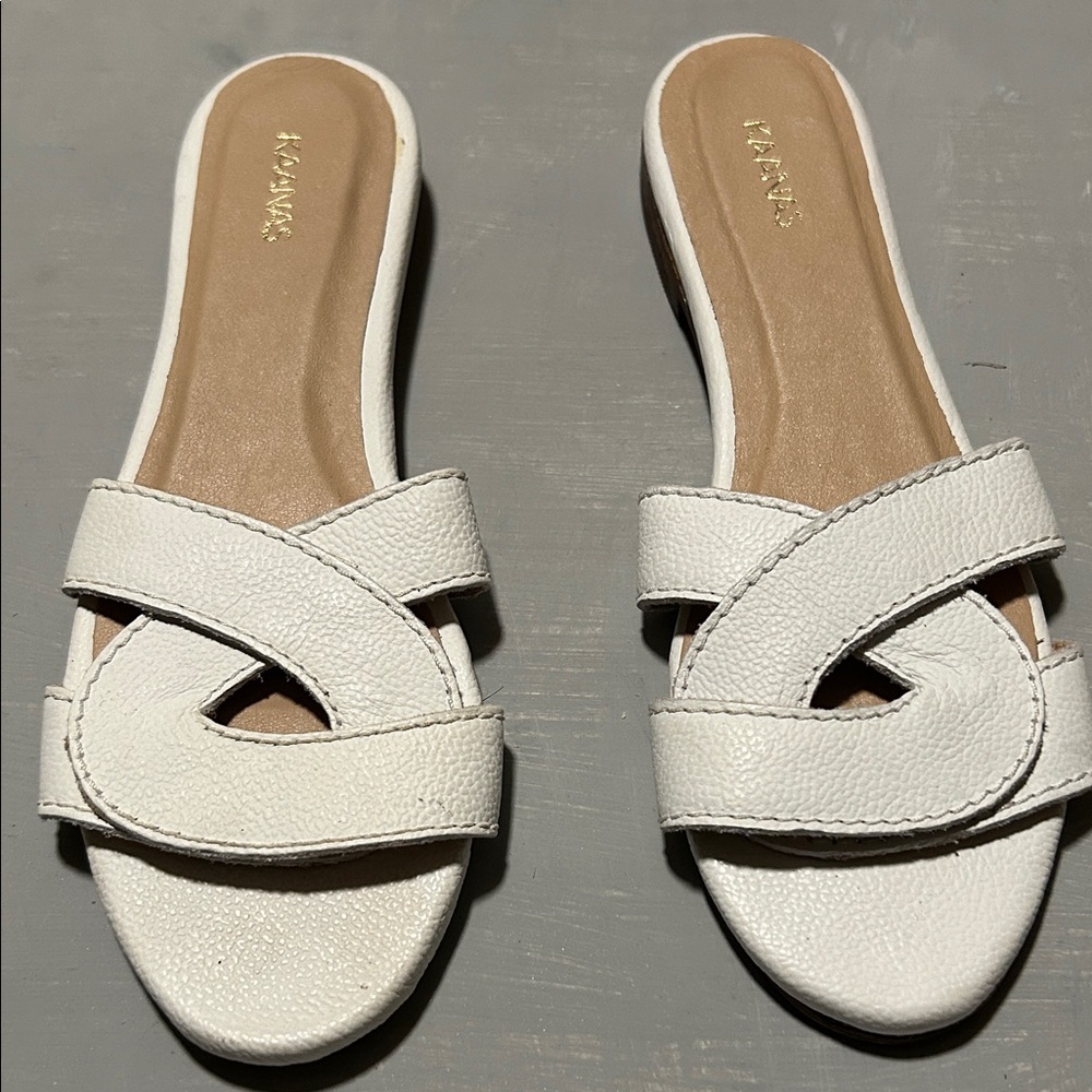 Kaanas Santorini White Leather Women's  Flats Slide Sandals, Size 7 - Picture 4 of 11